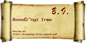 Bossányi Irma névjegykártya